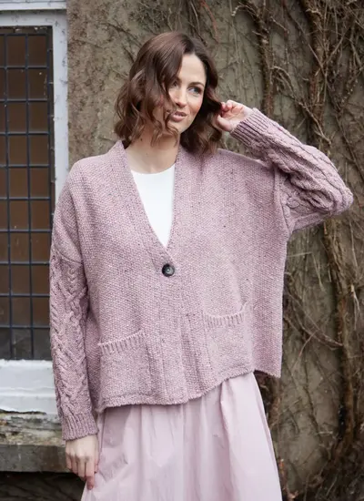 Alpaca Fleck Aran Sleeve Cardigan in Lemonade